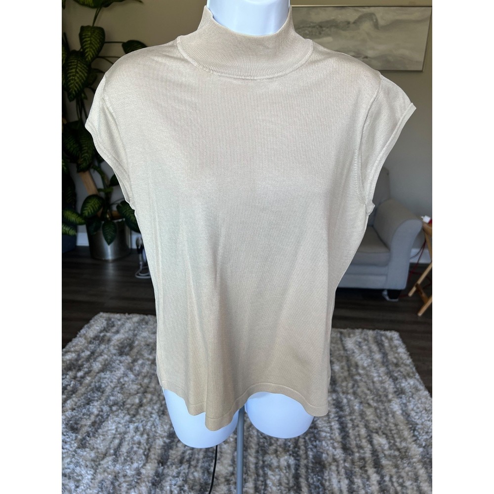 Jones New York Sleeveless Silk Turtleneck Pullover Sweater Tan Beige Womens L